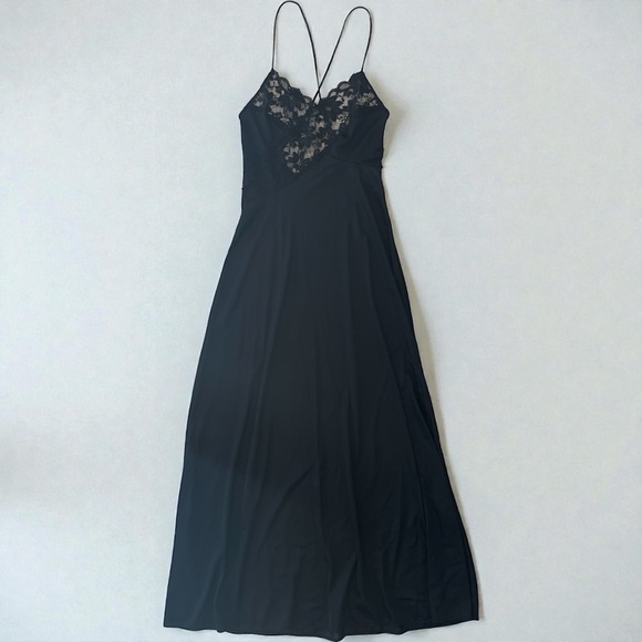 VTG 60s-70s JCPenny Olga Inspo Floral Lace Bandage Slit Maxi Slip in Black, S/M - Picture 5 of 9